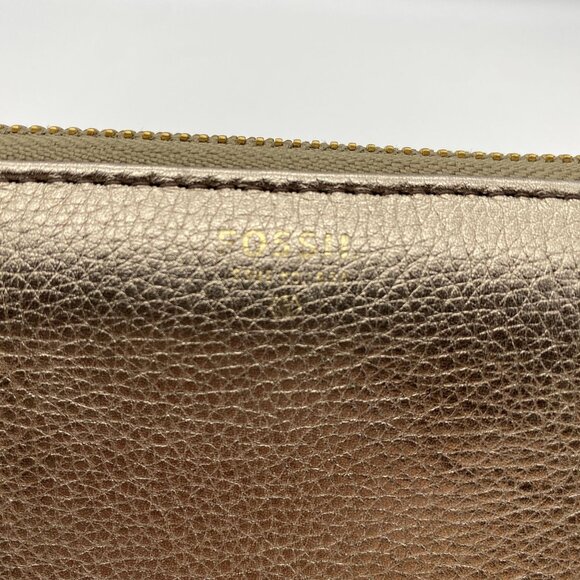 Fossil pebbled leather rose gold zip around wallet wristlet - Picture 5 of 9